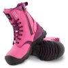 Womens steel toe work boots, waterproof, slip resistant, pink colour