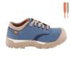 Womens steel toe safety work shoes, blue colour side view laces