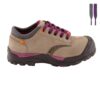 Womens steel toe safety work shoes, grey colour side view laces