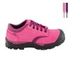 Womens steel toe safety work shoes, pink colour side view lace