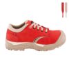 Womens steel toe safety work shoes, orange red colour side view laces
