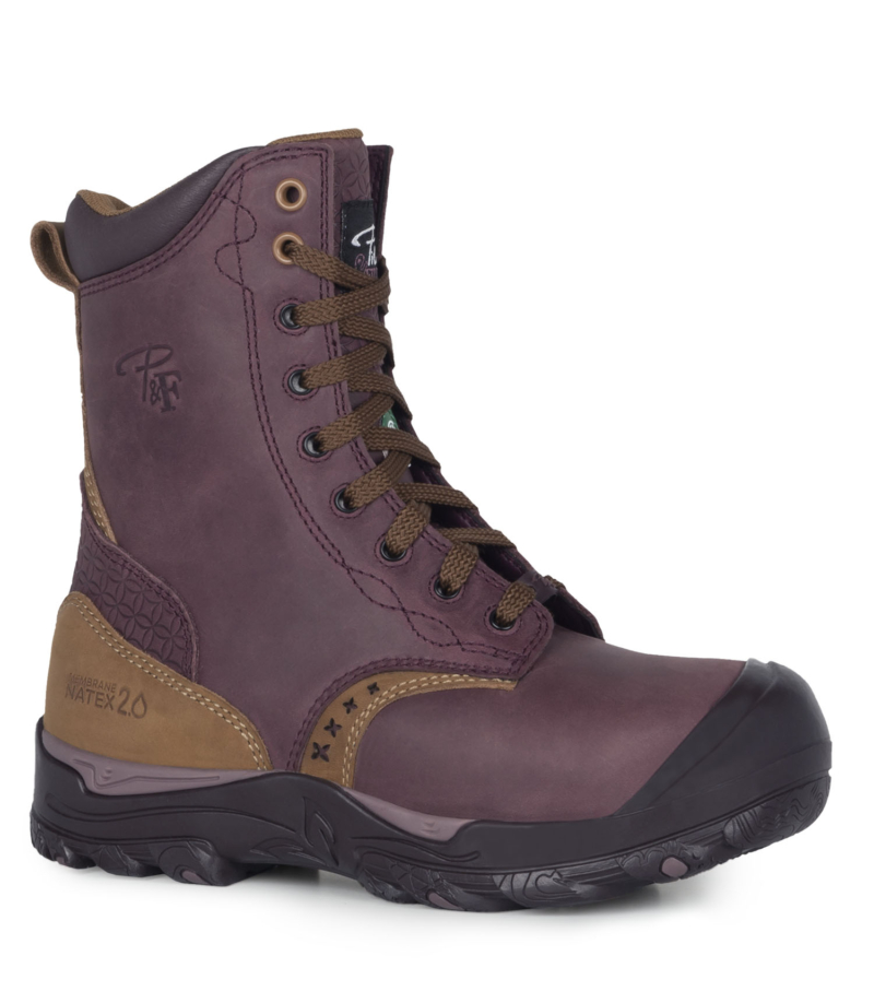 Bottes de sécurité 8" imperméables à cap d'acier pour femme - PF648 couleur prune vue de côté 1